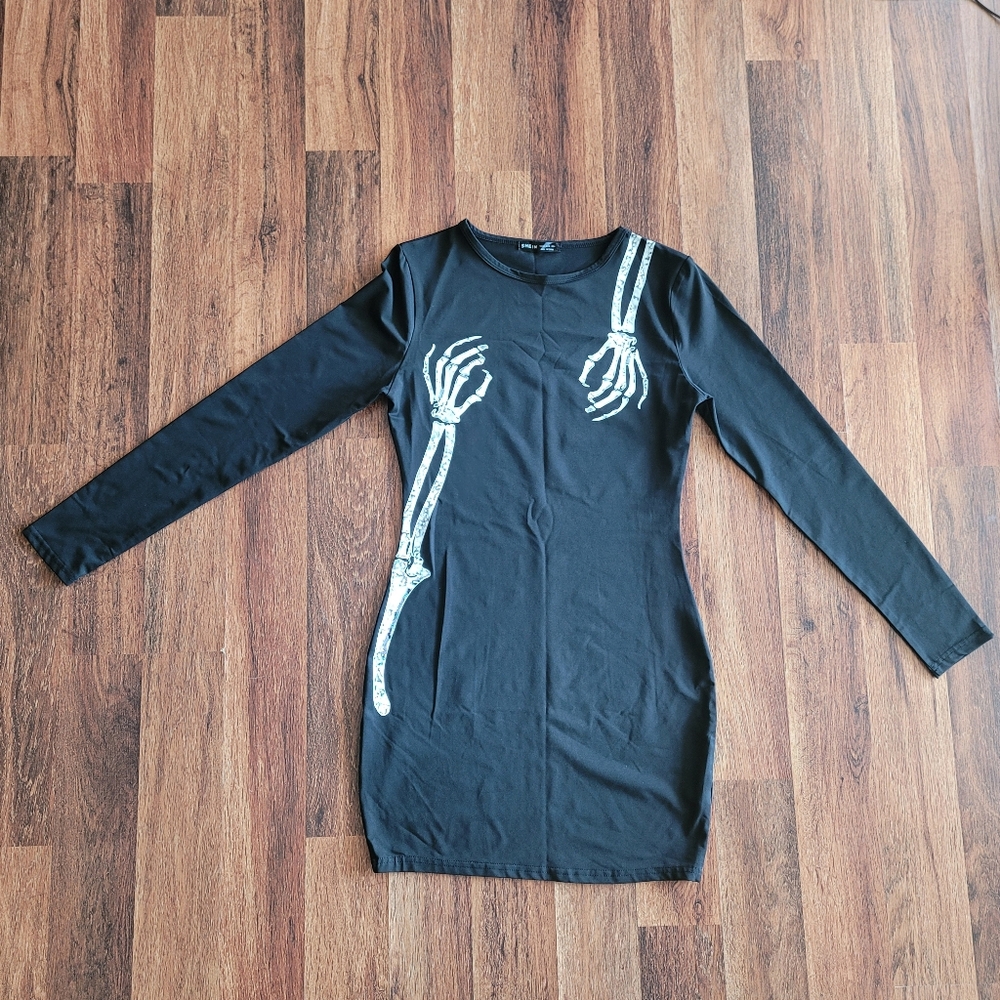 Shein Skeleton Bodycon Mini Dress Black And White Size Medium